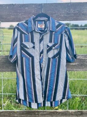 Authentic Western Youngbloods XL Snap Front Striped Western Shirt Blue Gray
